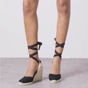 ✨NWT✨Castaner Black Lace Up Classic Organic Cotton Jute Wedge Espadrille Sandals